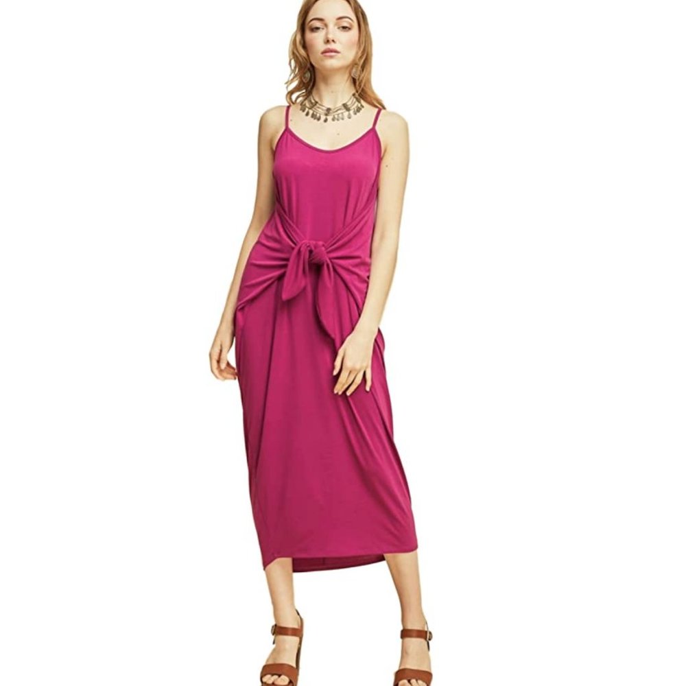 Entro Plum Casual Knit Sleeveless Maxi Dress w Tie